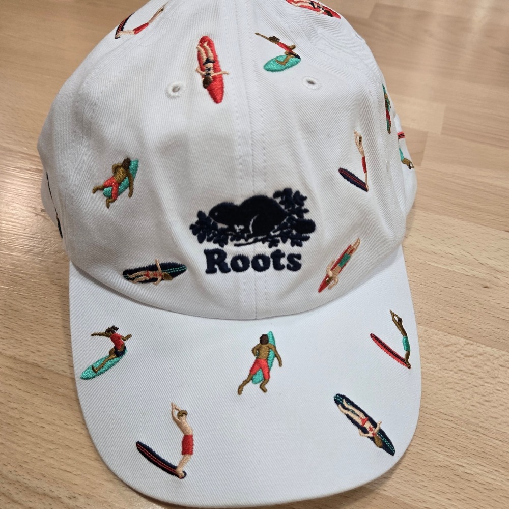 Roots White Baseball Cap Surfer Embroidered Logo OS Adjustable Hat